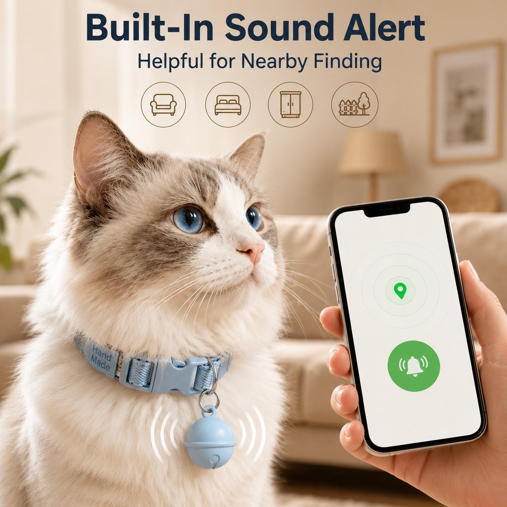 Smart Pet Tracker Bell Collar for Cats & Small Dogs - Find Hiding Pets Faster at Home, in the Yard & on Daily Walks