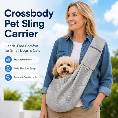 Crossbody Pet Sling Carrier for Small Dogs & Cats - Breathable Hands-Free Travel Bag for Walks, Errands & Vet Visits