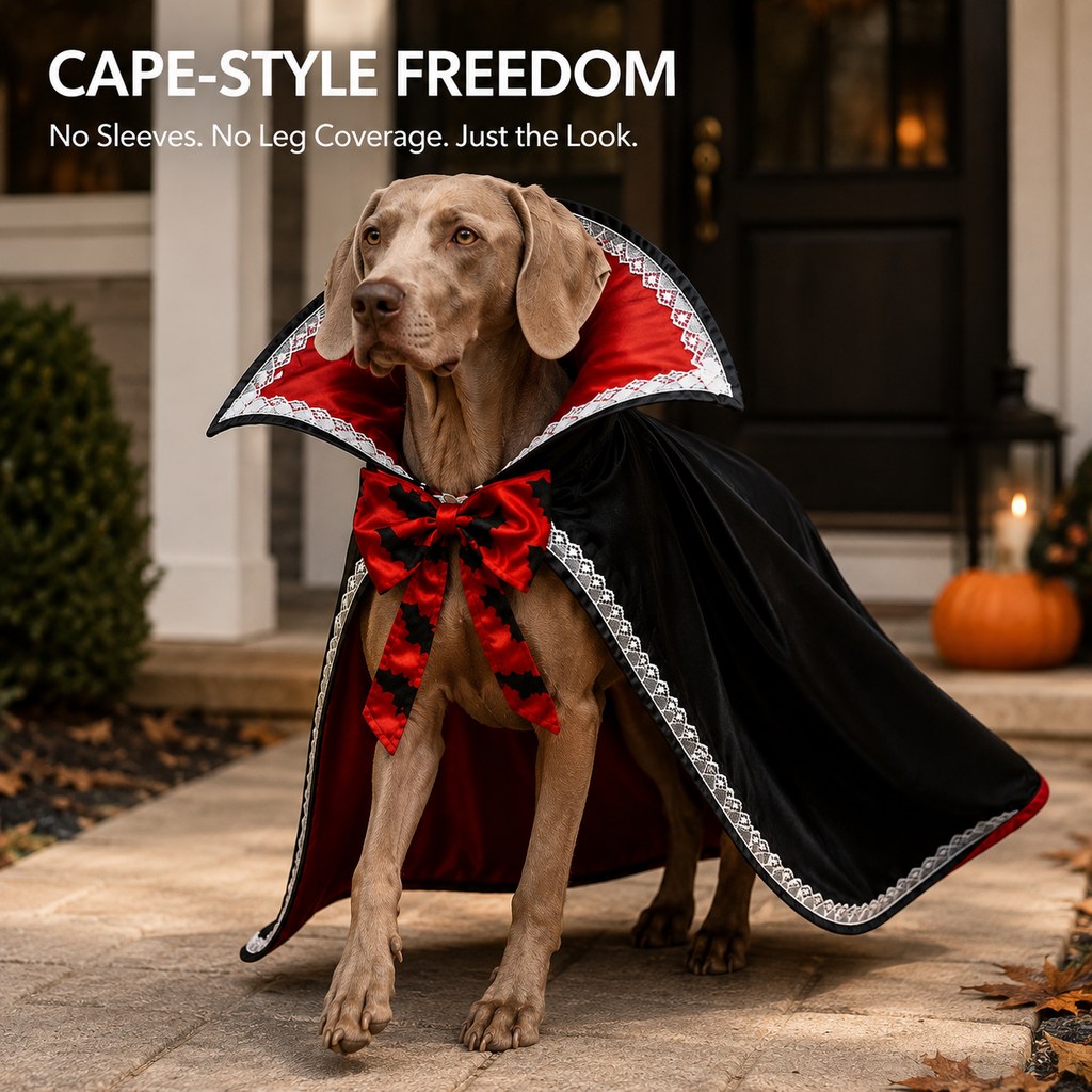 Halloween Vampire Dog Cape Costume – Dracula Cloak with Stand-Up Collar for Trick-or-Treating, Parties & Photos