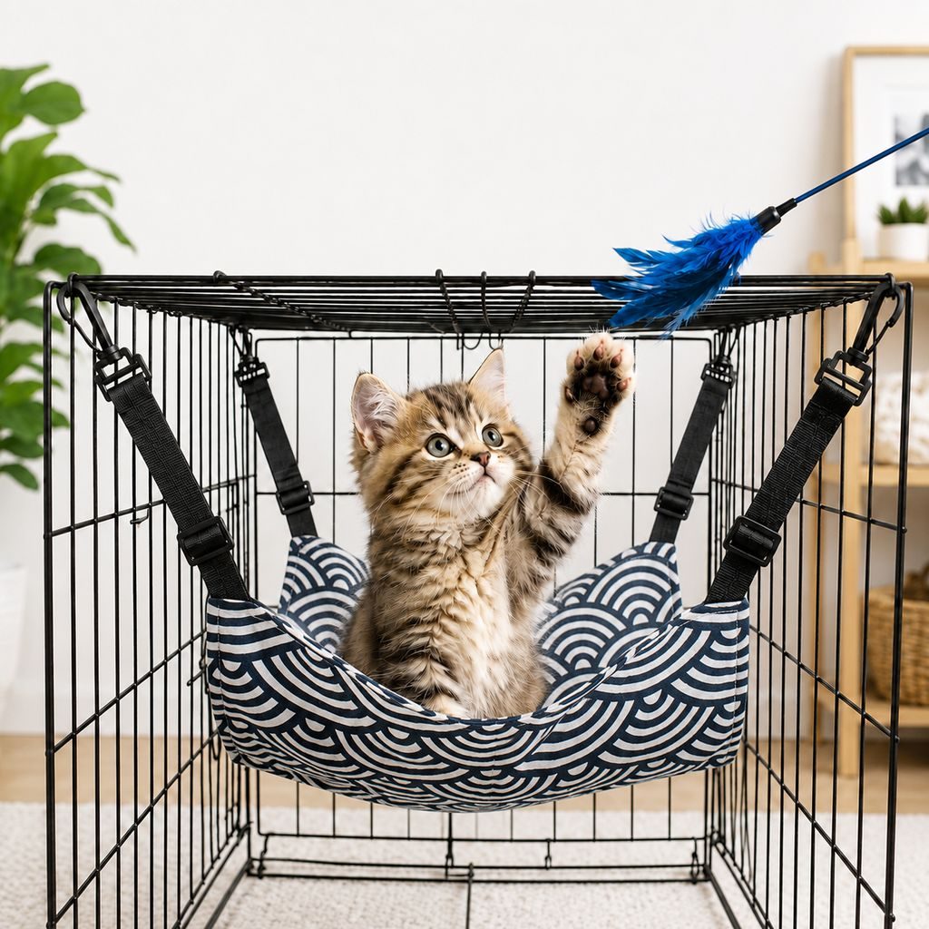 Reversible Cat Cage Hammock with Adjustable Straps - Space-Saving Hanging Bed for Wire Crates