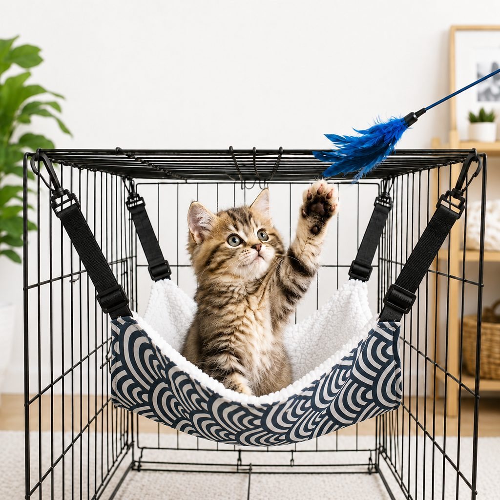 Reversible Cat Cage Hammock with Adjustable Straps - Space-Saving Hanging Bed for Wire Crates