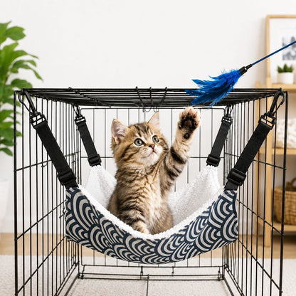 Reversible Cat Cage Hammock with Adjustable Straps - Space-Saving Hanging Bed for Wire Crates