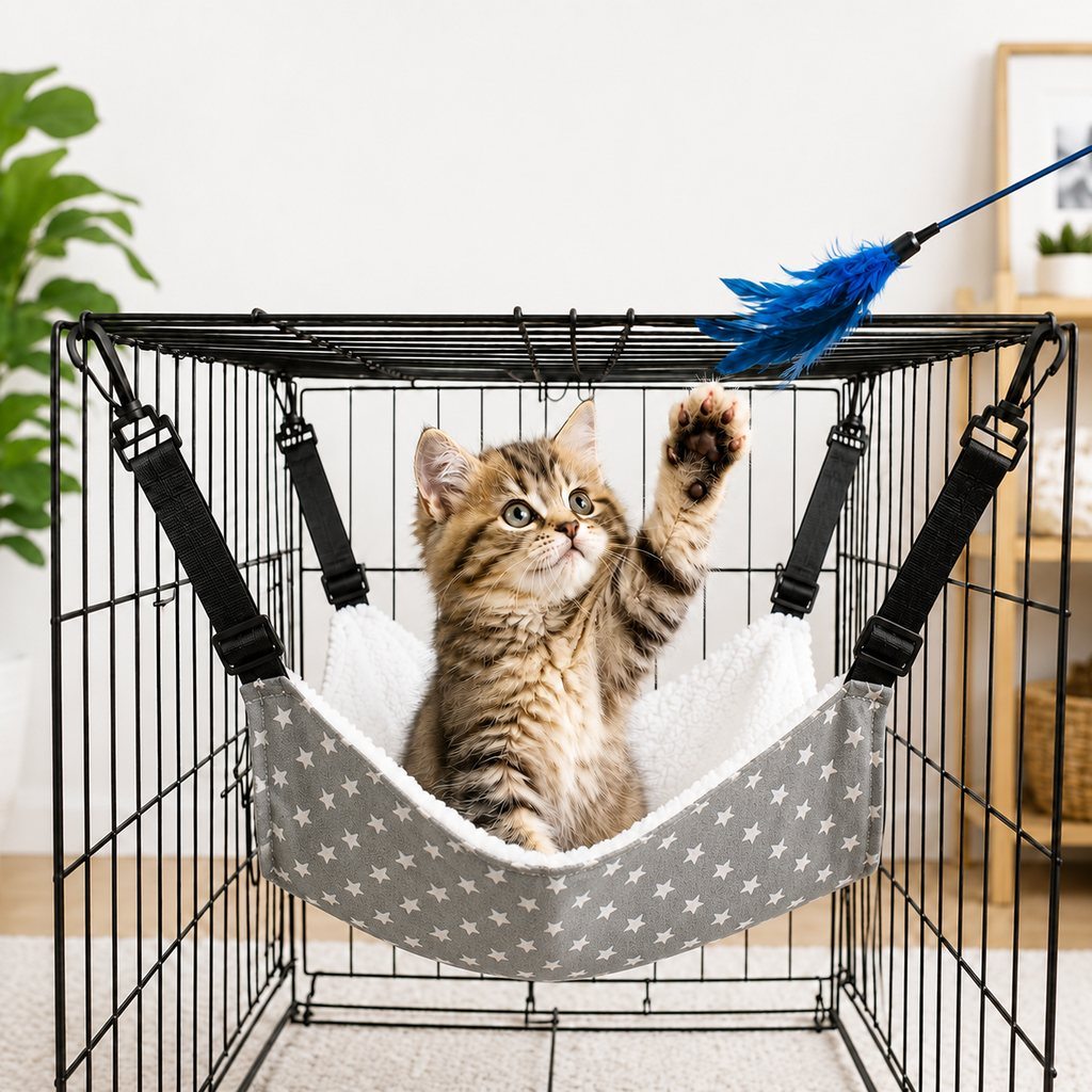 Reversible Cat Cage Hammock with Adjustable Straps - Space-Saving Hanging Bed for Wire Crates