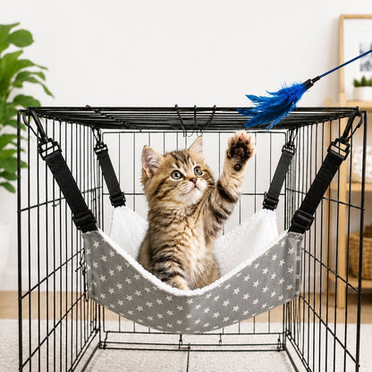 Reversible Cat Cage Hammock with Adjustable Straps - Space-Saving Hanging Bed for Wire Crates