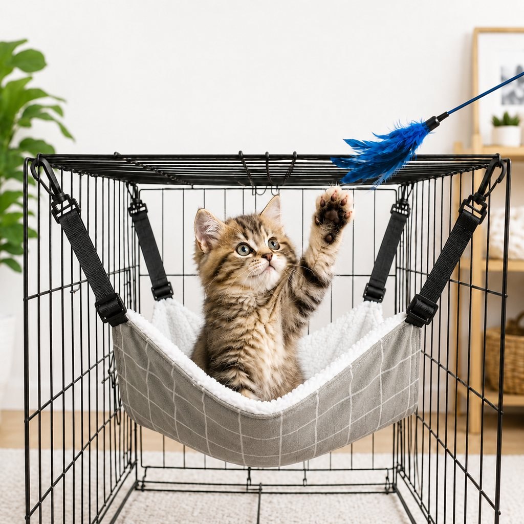 Reversible Cat Cage Hammock with Adjustable Straps - Space-Saving Hanging Bed for Wire Crates