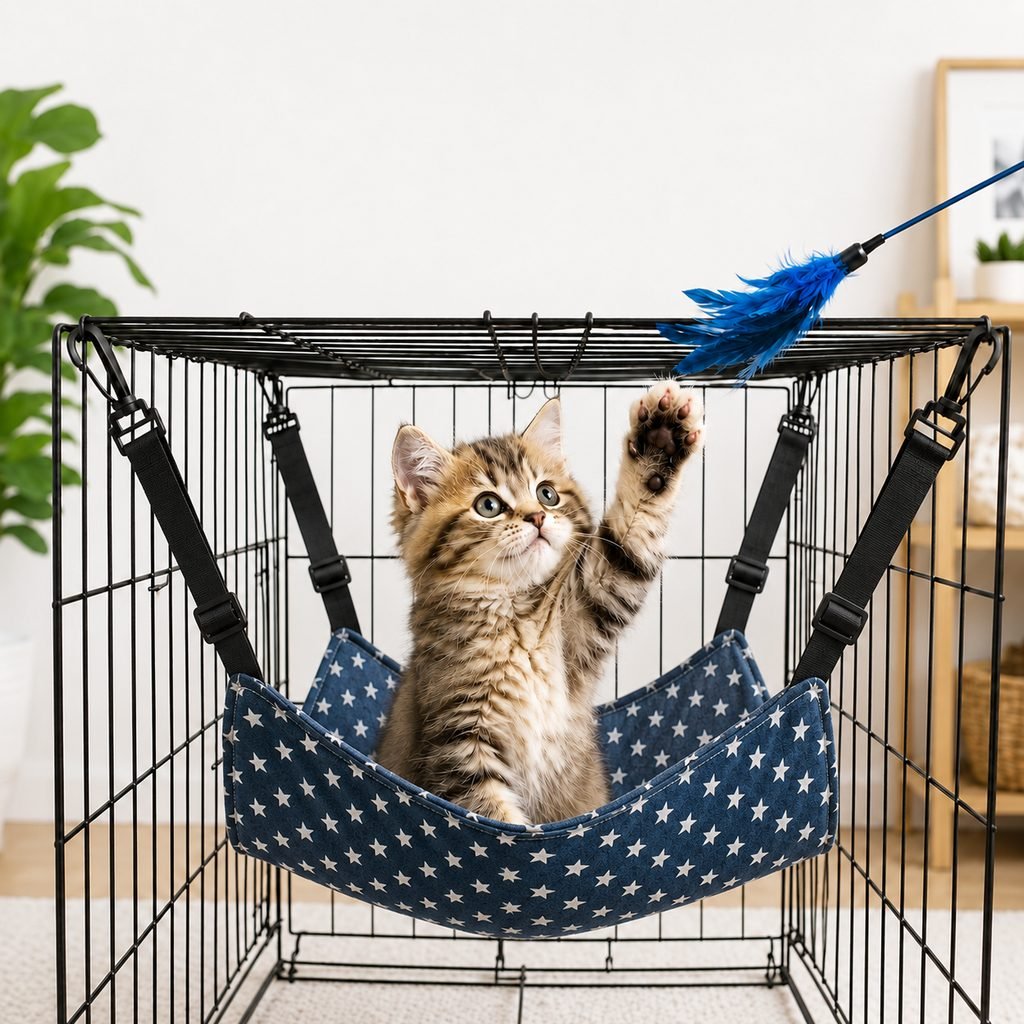Reversible Cat Cage Hammock with Adjustable Straps - Space-Saving Hanging Bed for Wire Crates