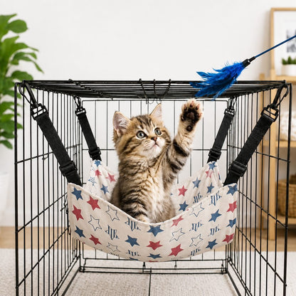 Reversible Cat Cage Hammock with Adjustable Straps - Space-Saving Hanging Bed for Wire Crates