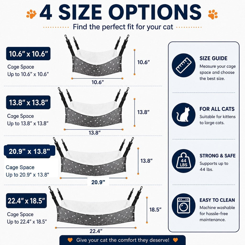 Reversible Cat Cage Hammock with Adjustable Straps - Space-Saving Hanging Bed for Wire Crates