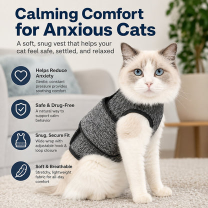 Cat Calming Vest for Thunderstorms, Travel & Quiet Time - Soft Adjustable Comfort Wrap for Nervous Cats