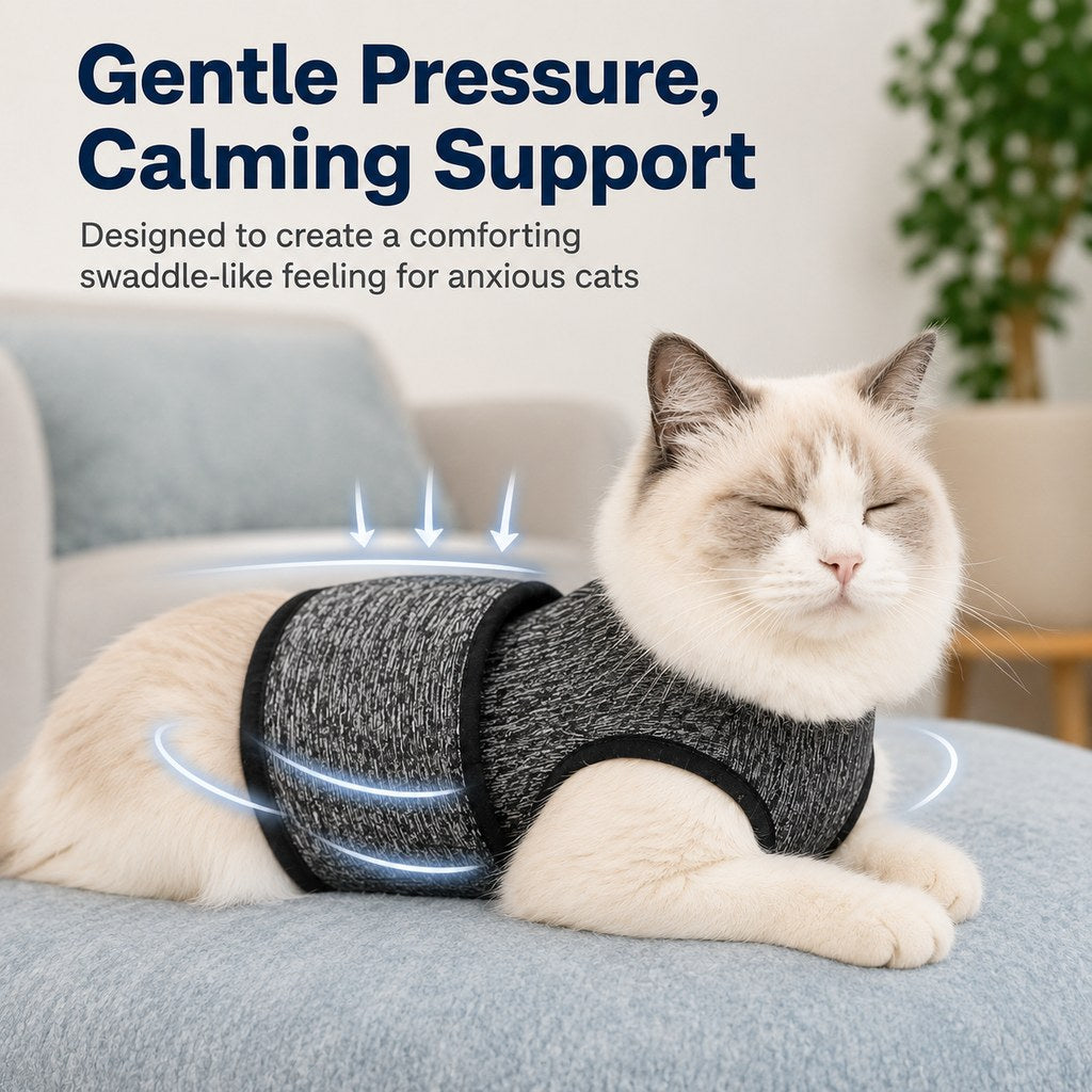 Cat Calming Vest for Thunderstorms, Travel & Quiet Time - Soft Adjustable Comfort Wrap for Nervous Cats