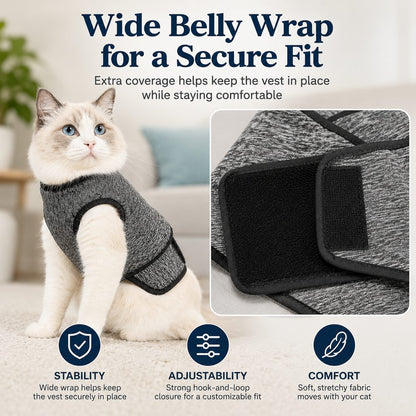 Cat Calming Vest for Thunderstorms, Travel & Quiet Time - Soft Adjustable Comfort Wrap for Nervous Cats