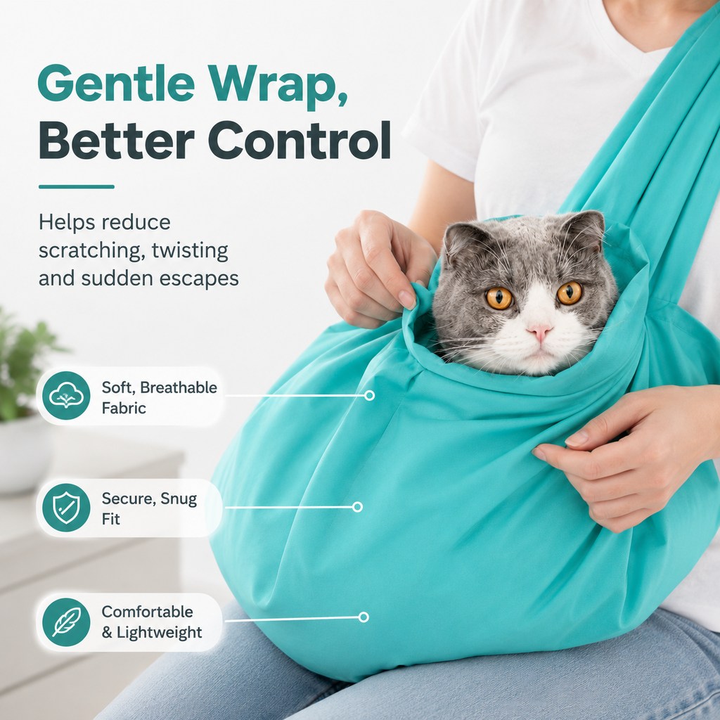 Soft Cat Carrier Grooming Bag for Vet Visits &Nail Trims - Helps Reduce Scratching During Routine Care