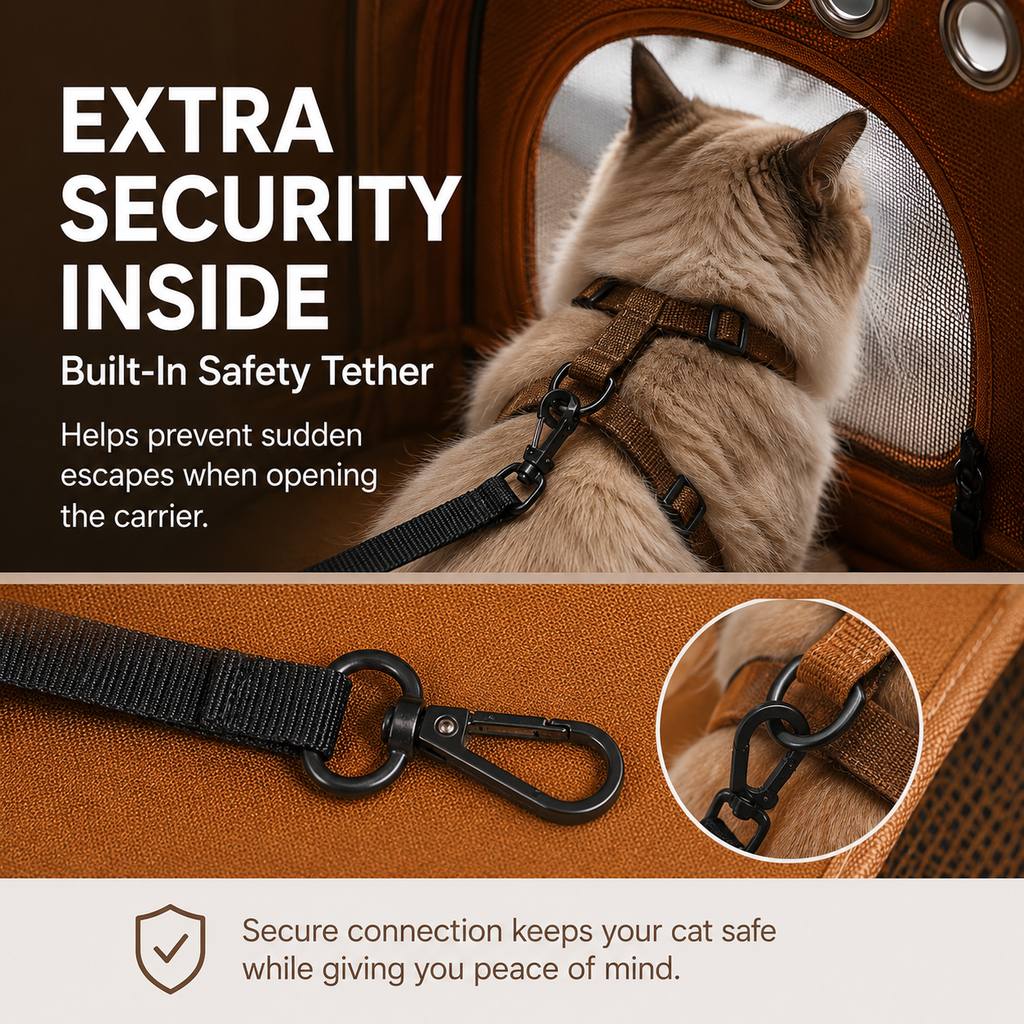 Breathable Cat Travel Carrier for Road Trips & Vet Visits - Structured Foldable Soft-Sided Pet Bag