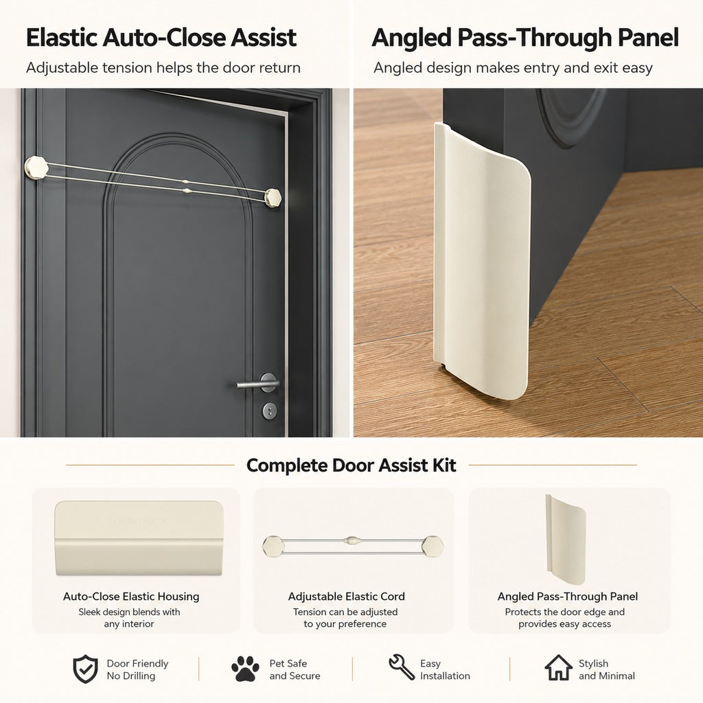 No-Drill Cat Door Alternative for Litter Rooms & Bedrooms – Helps Cats Pass Through Without Leaving Doors Wide Open