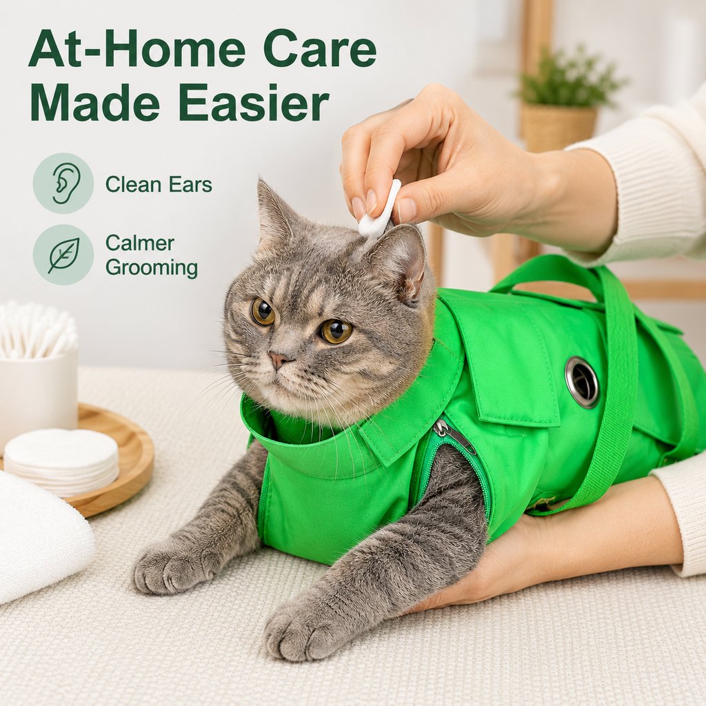 Multi-Use Cat Carrier & Grooming Bag - Easy Paw Access for Vet Visits & At-Home Care