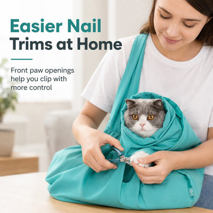 Soft Cat Carrier Grooming Bag for Vet Visits &Nail Trims - Helps Reduce Scratching During Routine Care