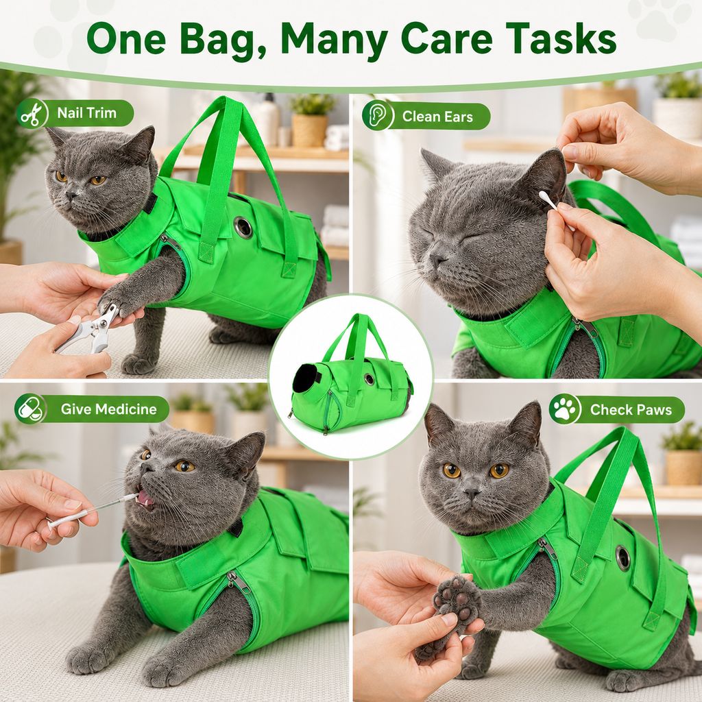 Multi-Use Cat Carrier & Grooming Bag - Easy Paw Access for Vet Visits & At-Home Care