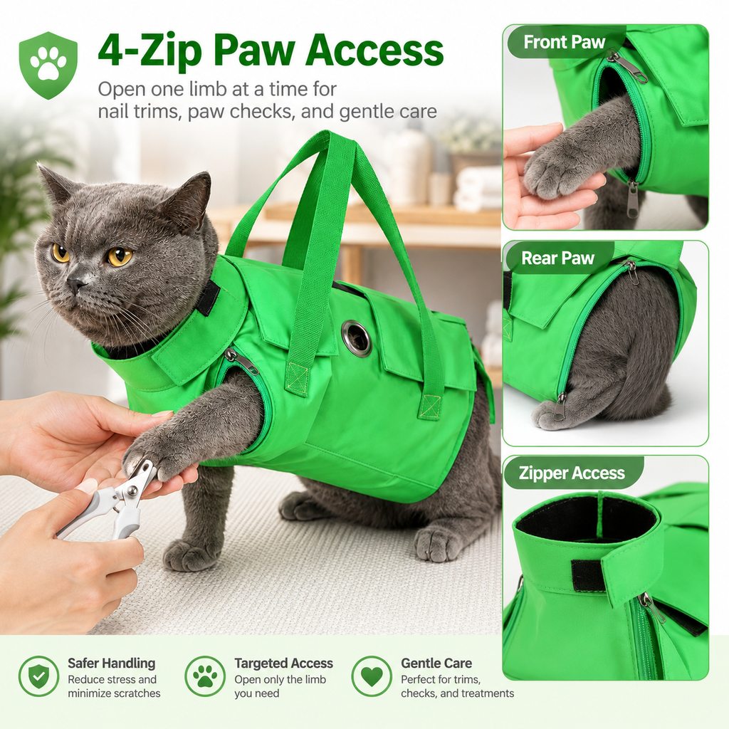 Multi-Use Cat Carrier & Grooming Bag - Easy Paw Access for Vet Visits & At-Home Care