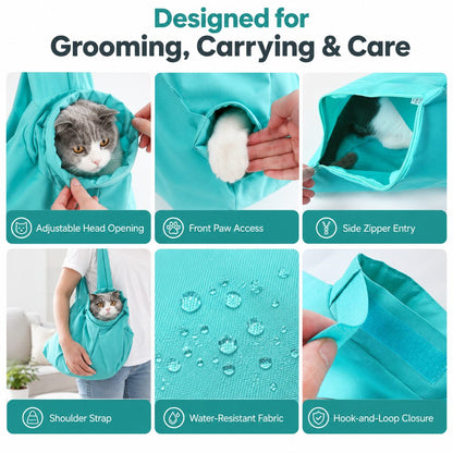 Soft Cat Carrier Grooming Bag for Vet Visits &Nail Trims - Helps Reduce Scratching During Routine Care