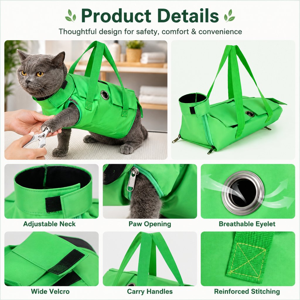 Multi-Use Cat Carrier & Grooming Bag - Easy Paw Access for Vet Visits & At-Home Care