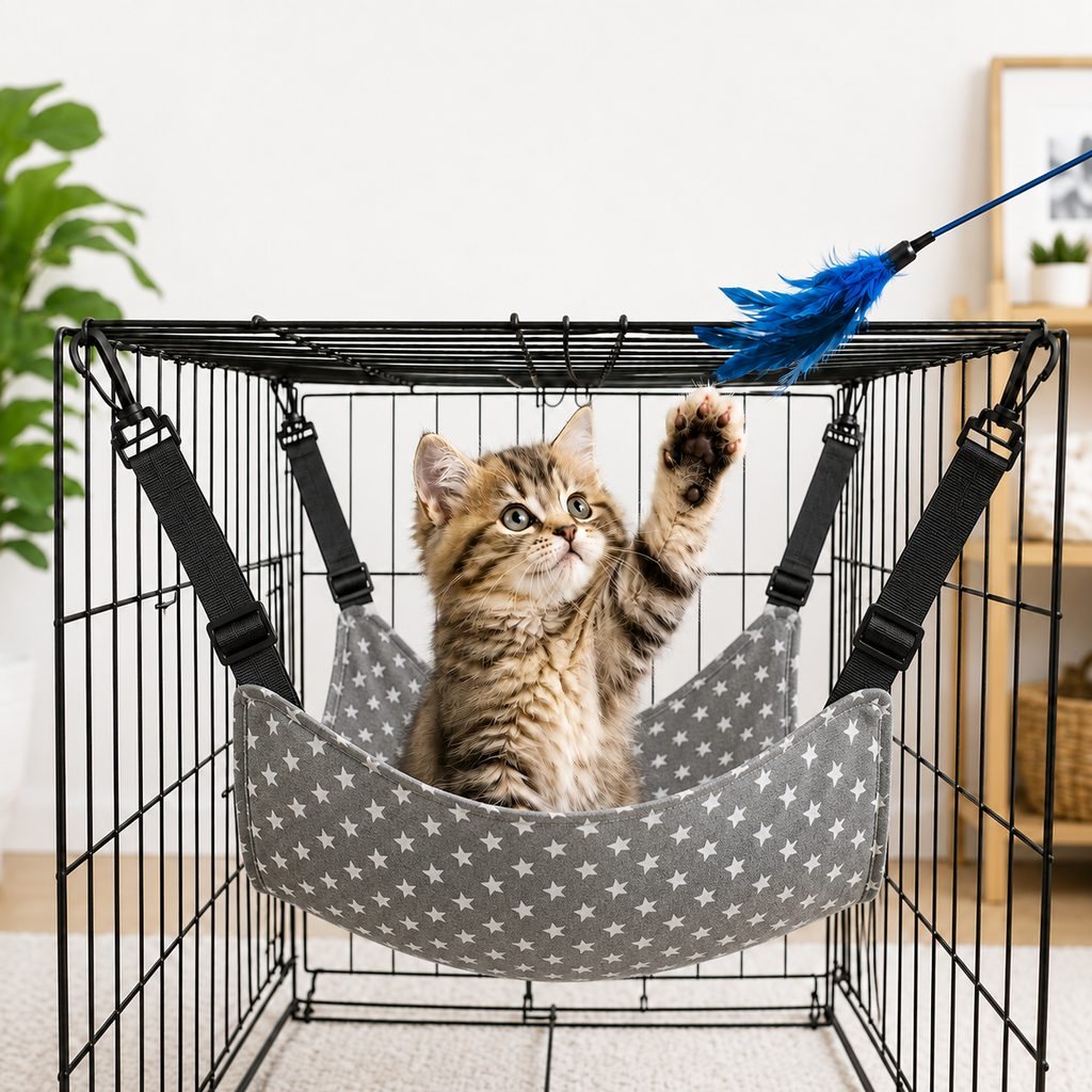 Reversible Cat Cage Hammock with Adjustable Straps - Space-Saving Hanging Bed for Wire Crates