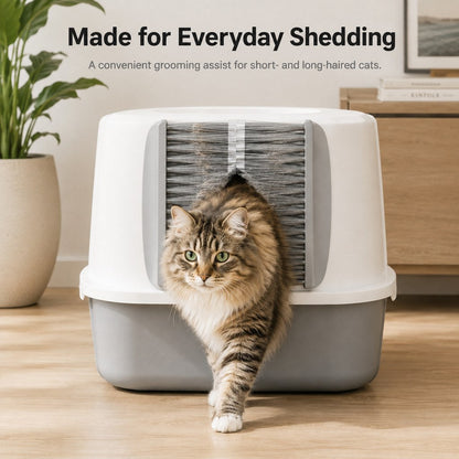Cat Litter Box Self-Grooming Brush Door – Automatic Loose Fur Catcher for Enclosed Litter Boxes & Cleaner Homes, 2-Piece Set
