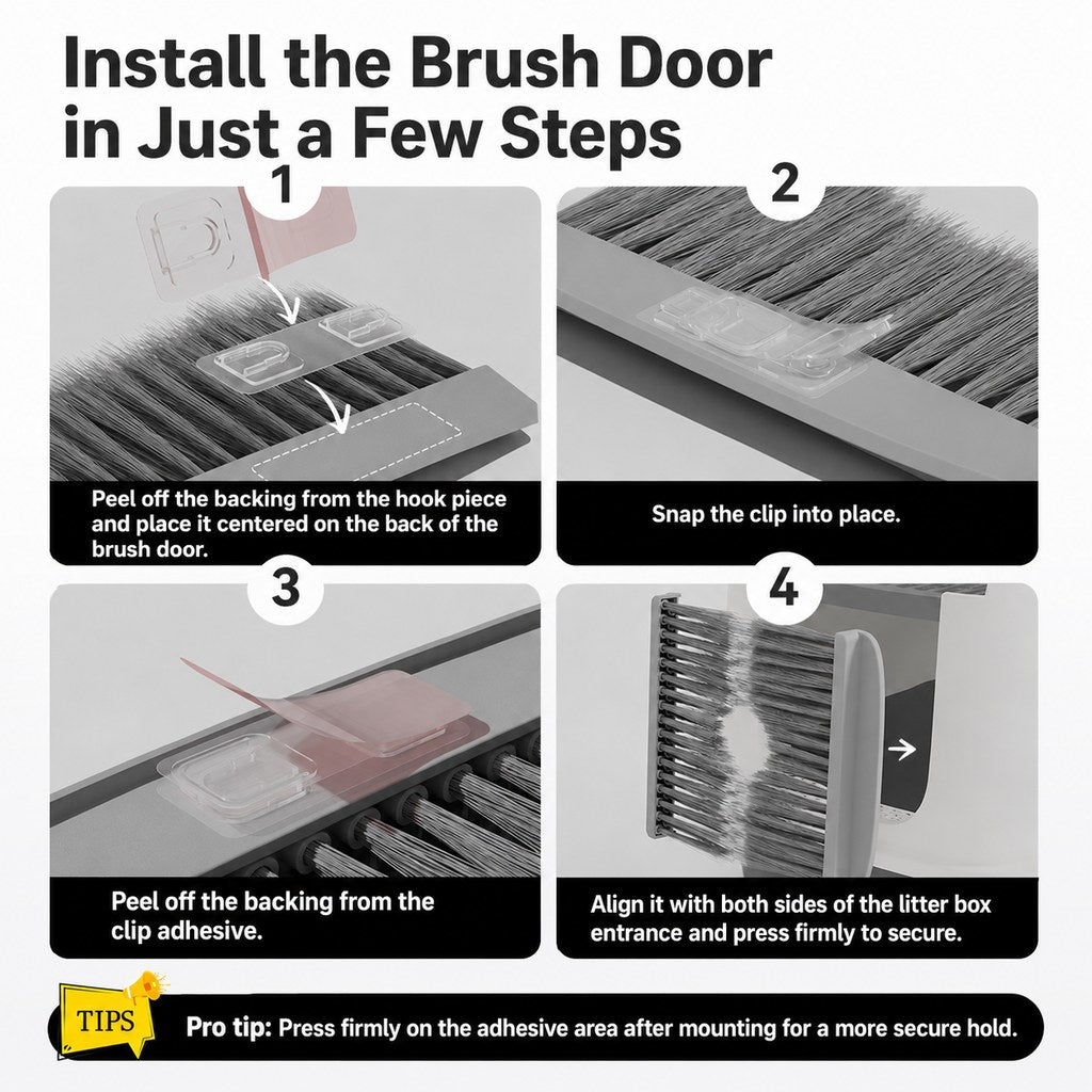 Cat Litter Box Self-Grooming Brush Door – Automatic Loose Fur Catcher for Enclosed Litter Boxes & Cleaner Homes, 2-Piece Set