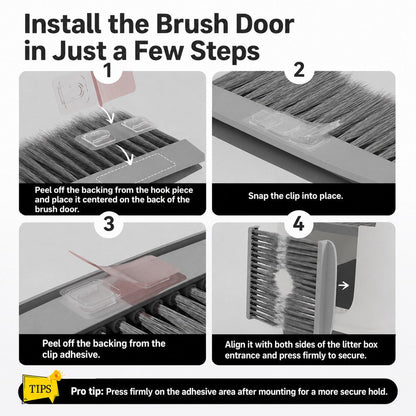 Cat Litter Box Self-Grooming Brush Door – Automatic Loose Fur Catcher for Enclosed Litter Boxes & Cleaner Homes, 2-Piece Set