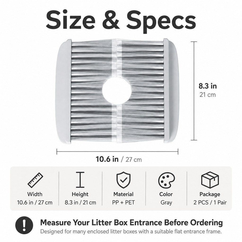 Cat Litter Box Self-Grooming Brush Door – Automatic Loose Fur Catcher for Enclosed Litter Boxes & Cleaner Homes, 2-Piece Set