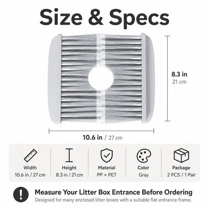 Cat Litter Box Self-Grooming Brush Door – Automatic Loose Fur Catcher for Enclosed Litter Boxes & Cleaner Homes, 2-Piece Set