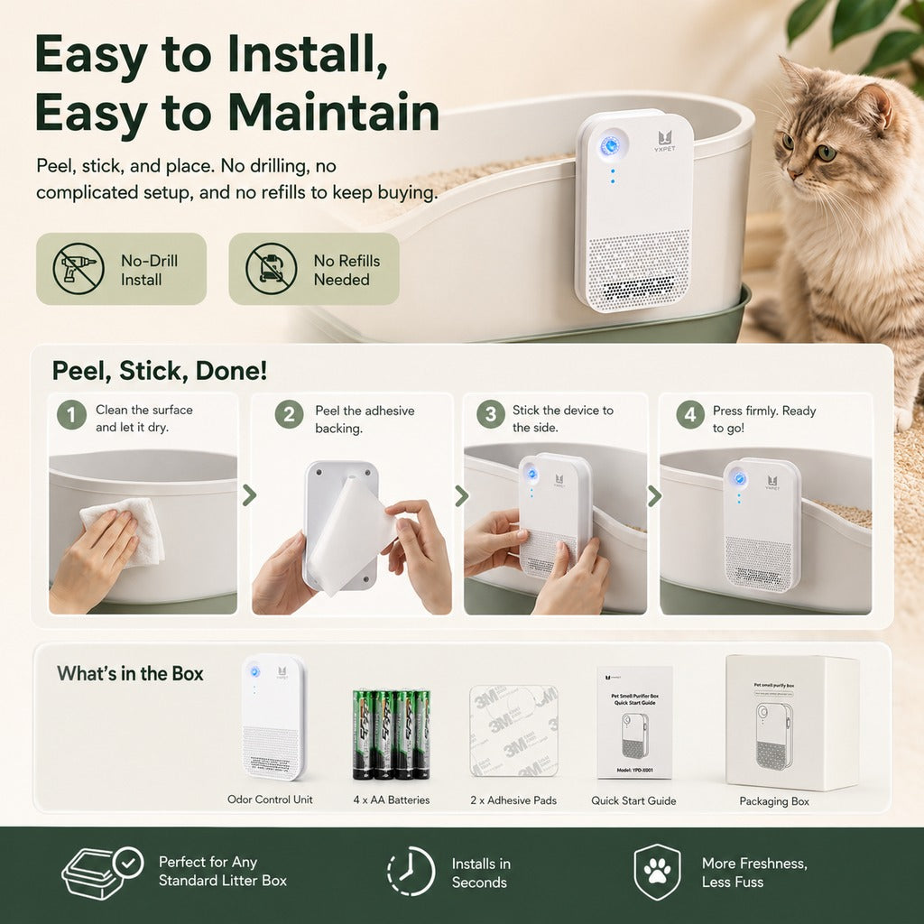 Smart Litter Box Odor Control Deodorizer for Cats - Cordless Auto-Sensing Pet Odor Purifier