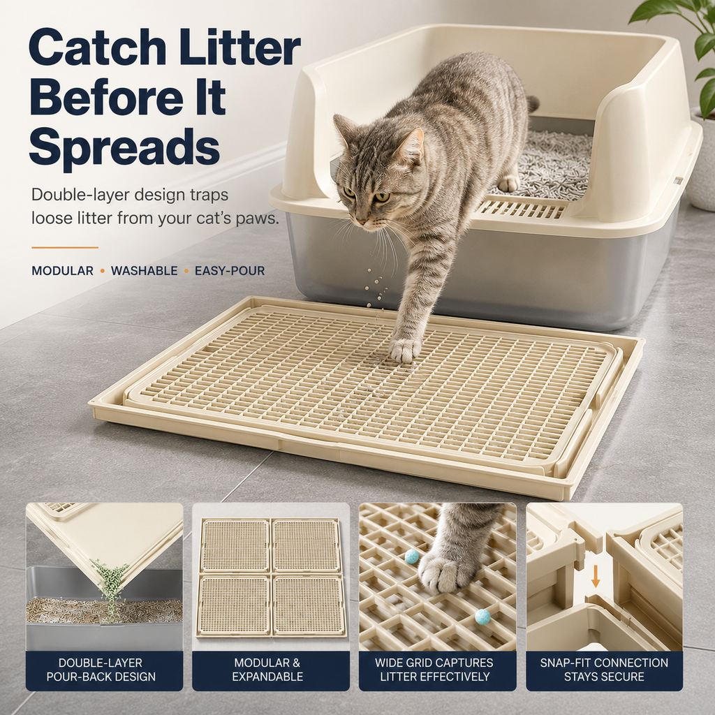 Modular Cat Litter Mat for Litter Box Exits - Double-Layer Litter Trap for Cleaner Floors