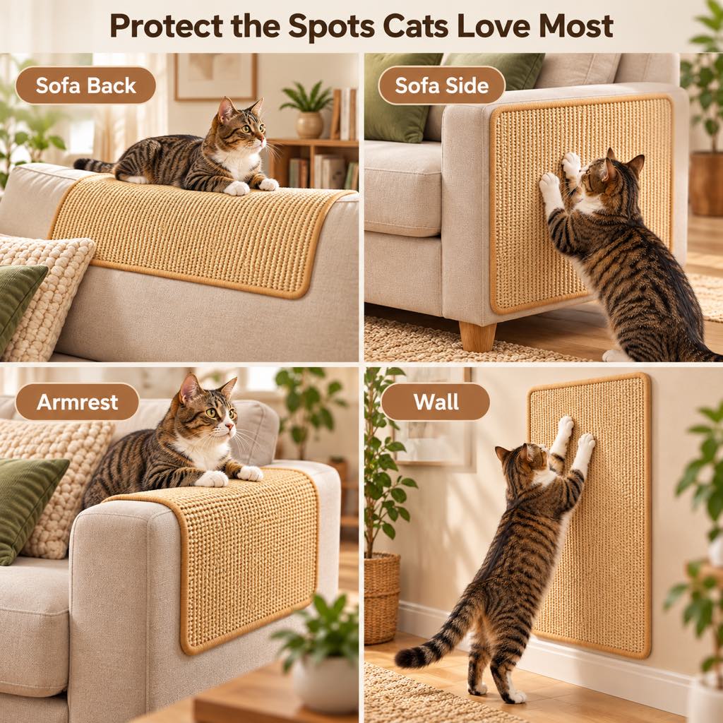 Self-Adhesive Sisal Cat Scratching Mat for Sofas & Walls - Helps Protect Furniture from Scratches