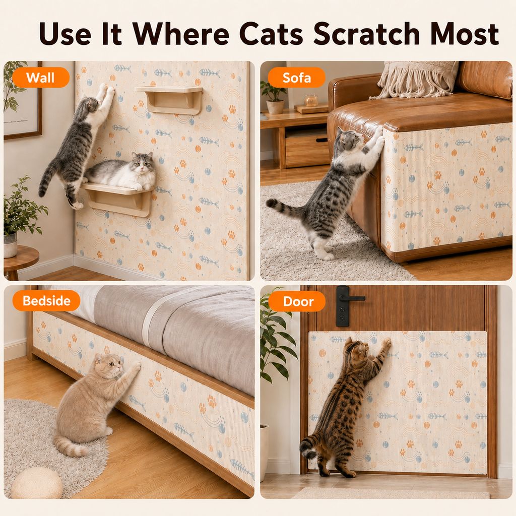 Self-Adhesive Cat Scratch Mat for Wall & Furniture Protection – Cuttable Cat Scratching Pad for Sofa, Door, Bedside & Home Surfaces