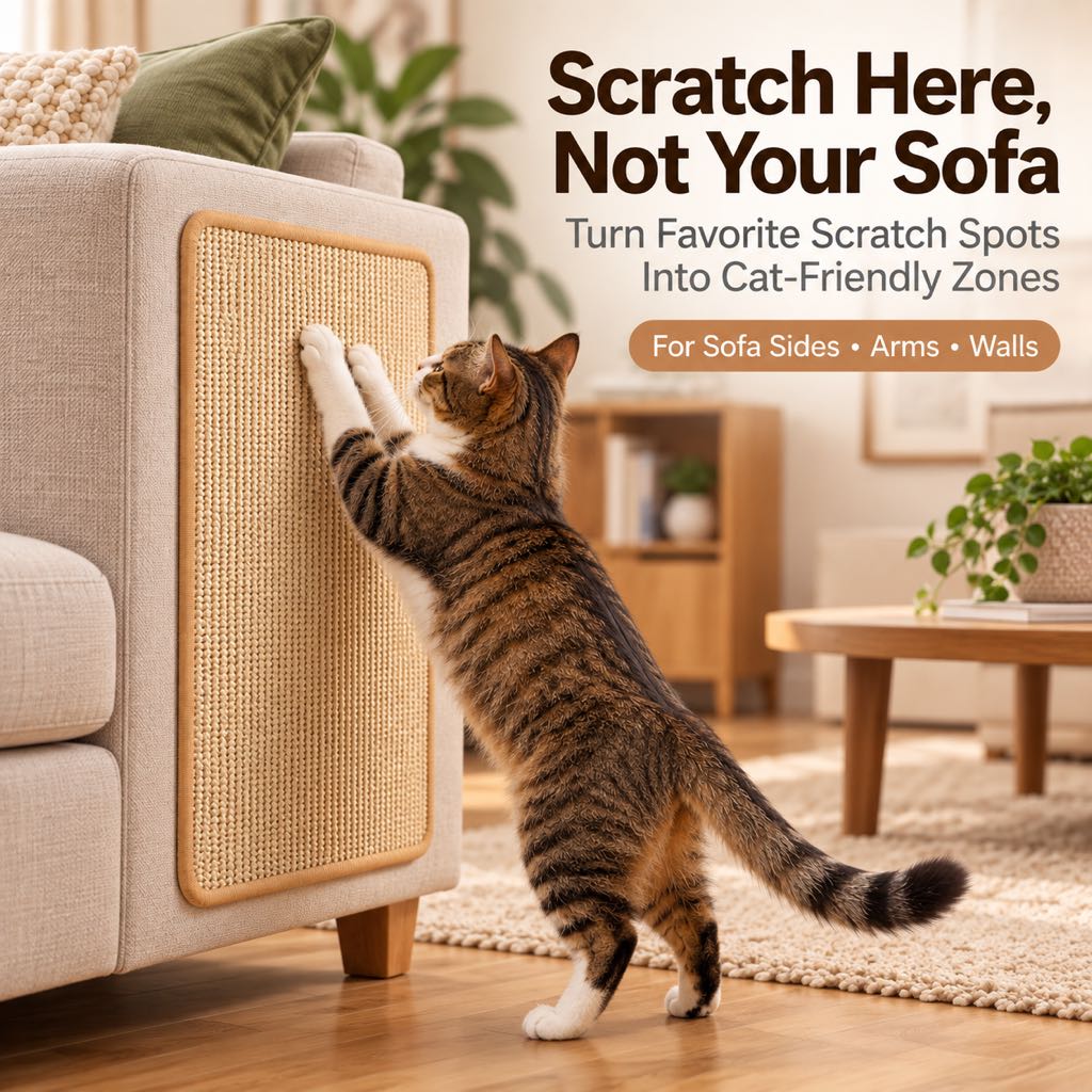 Self-Adhesive Sisal Cat Scratching Mat for Sofas & Walls - Helps Protect Furniture from Scratches