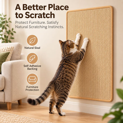 Self-Adhesive Sisal Cat Scratching Mat for Sofas & Walls - Helps Protect Furniture from Scratches
