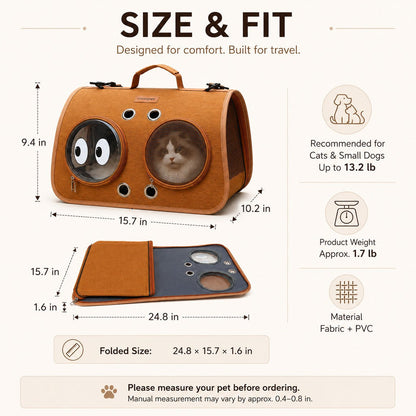 Breathable Cat Travel Carrier for Road Trips & Vet Visits - Structured Foldable Soft-Sided Pet Bag