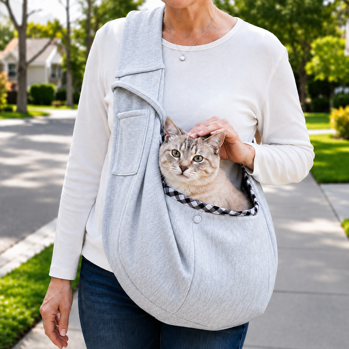 Hands-Free Pet Sling Carrier for Small Dogs & Cats - Wide Strap Shoulder Bag for Walks, Errands & Vet Visits