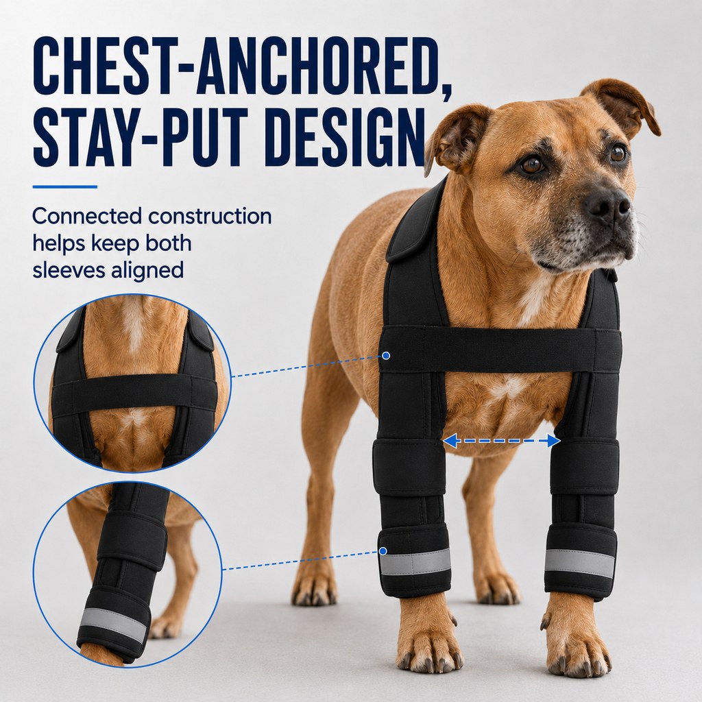 Dog Double Front Leg Support Brace for Unsteady Walking - Chest Harness with Internal Metal Support Inserts