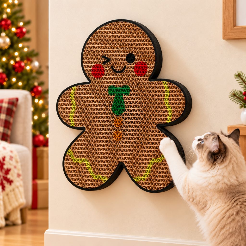 Christmas Cat Scratcher for Indoor Cats – Wall-Mounted Board to Help Protect Furniture