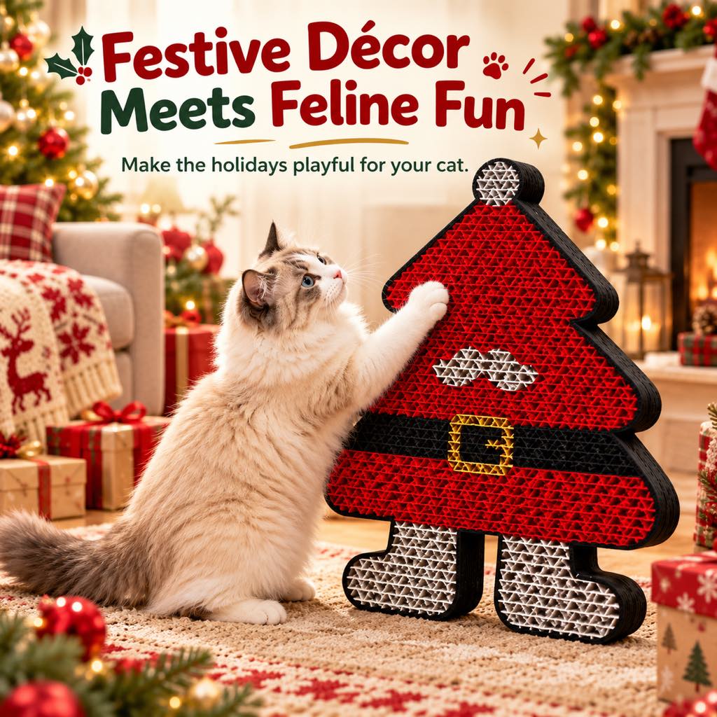 Christmas Cat Scratcher for Indoor Cats – Wall-Mounted Board to Help Protect Furniture