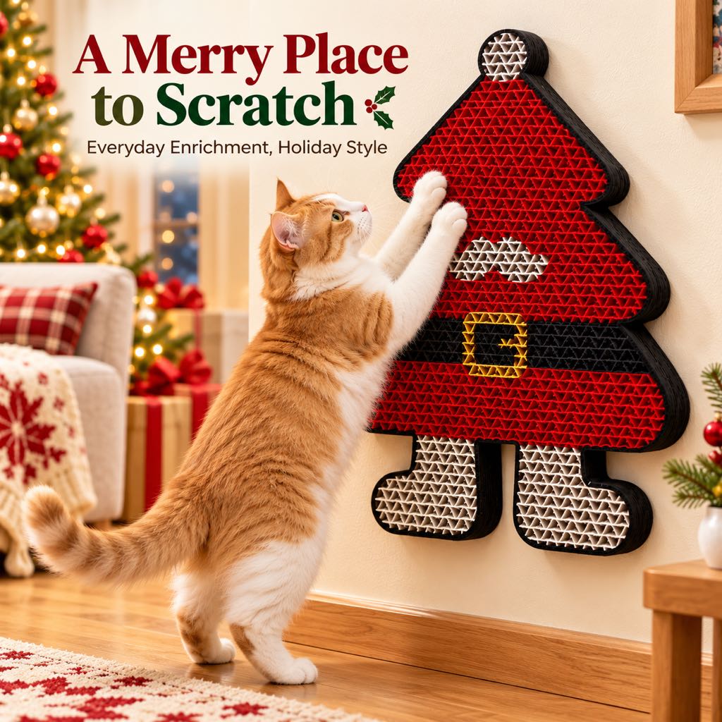 Christmas Cat Scratcher for Indoor Cats – Wall-Mounted Board to Help Protect Furniture