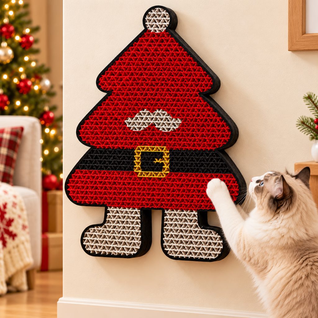 Christmas Cat Scratcher for Indoor Cats – Wall-Mounted Board to Help Protect Furniture
