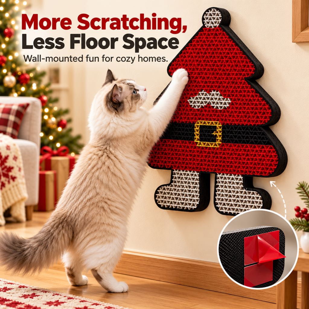 Christmas Cat Scratcher for Indoor Cats – Wall-Mounted Board to Help Protect Furniture