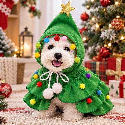 Christmas Tree Pet Cape for Holiday Photos & Parties - Easy-Wear Costume for Small Dogs & Cats