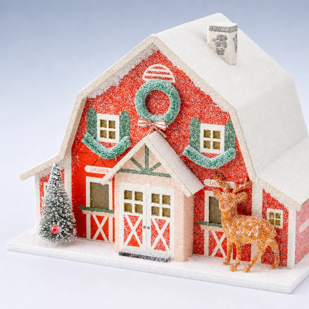 Reindeer Barn Paperboard Village Decor with Light