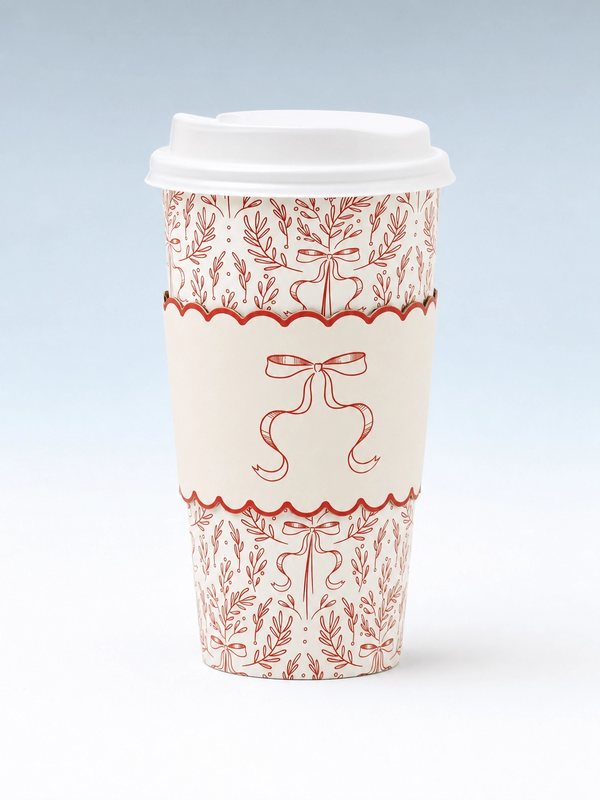 Red Bow Holiday Paper To Go Cups, 8 ct, 16 oz
