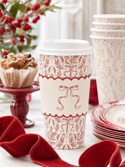 Red Bow Holiday Paper To Go Cups, 8 ct, 16 oz