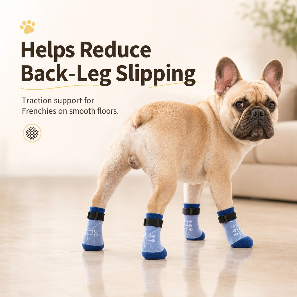 French Bulldog Non-Slip Socks for Tile & Hardwood Floors - Helps Reduce Back-Leg Slipping, 4-Pack