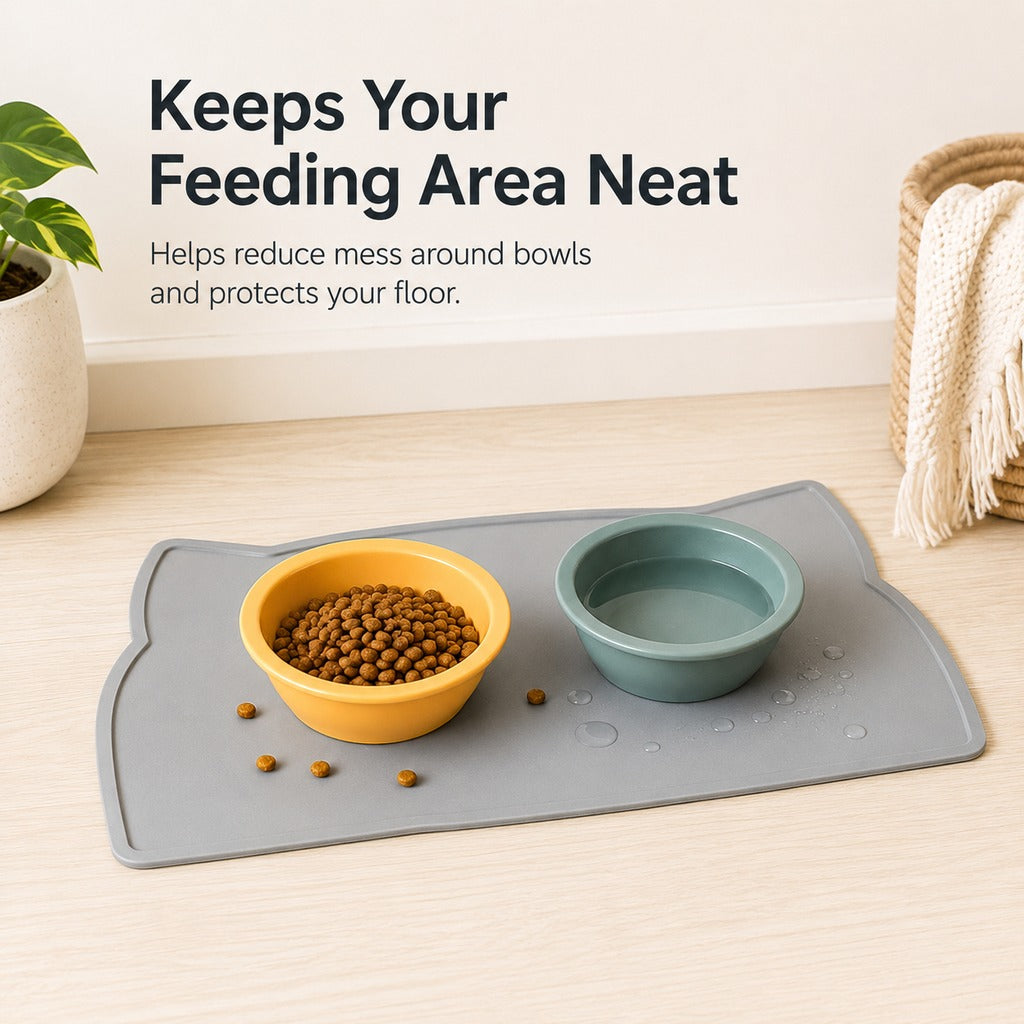 Raised-Edge Silicone Pet Feeding Mat for Cats & Dogs - Keeps Floors Clean at Mealtime
